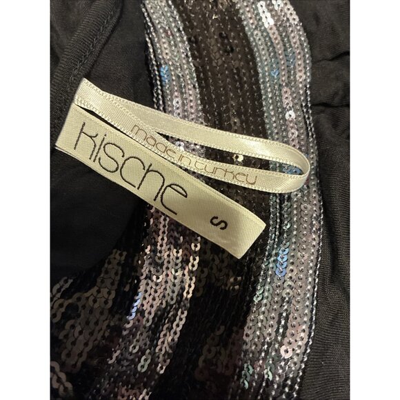 Kische Womens Black Silver Rayon Sequin Round Neck Tank Top Small - Picture 3 of 4